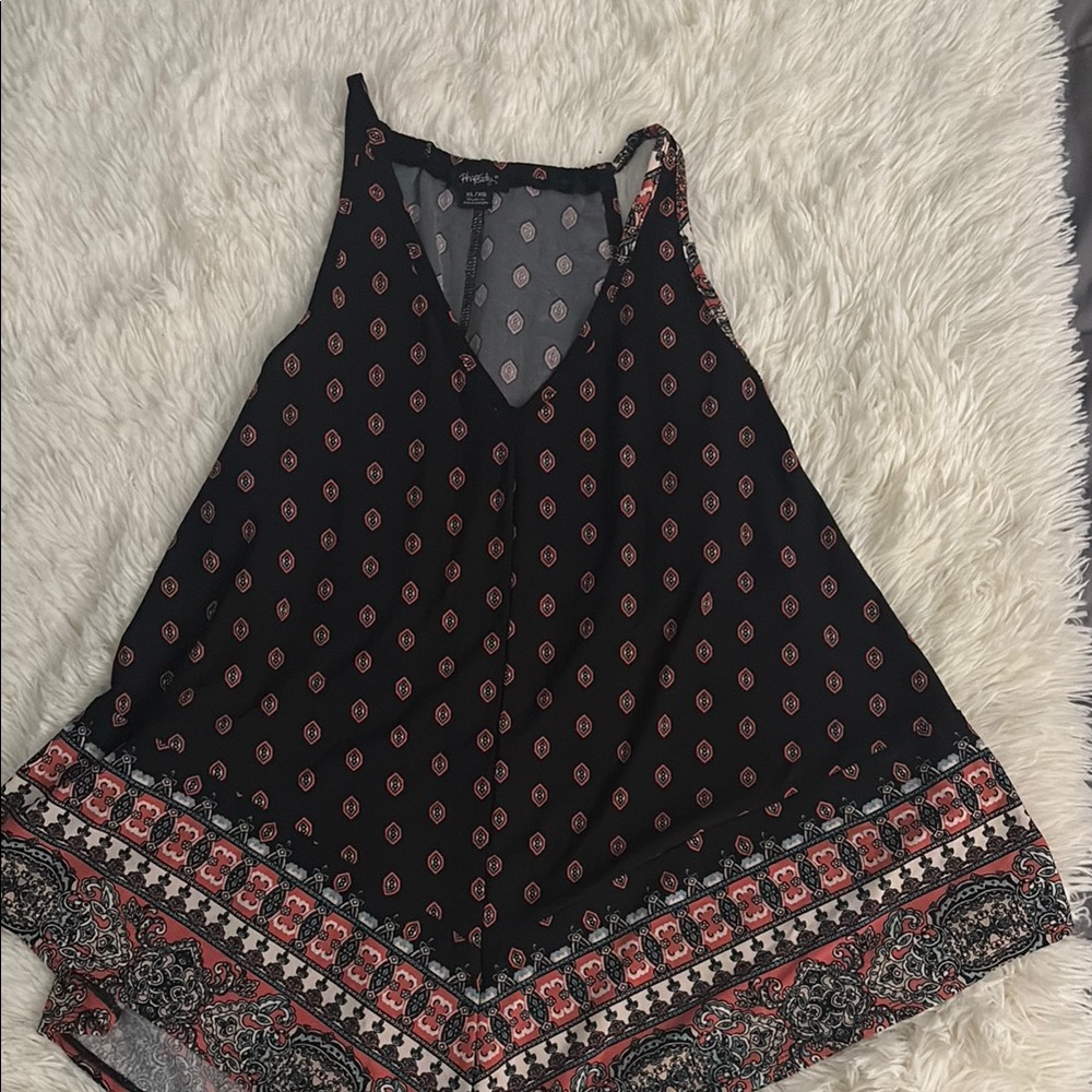Philosophy Black and Red Asymmetrical Tank Top
